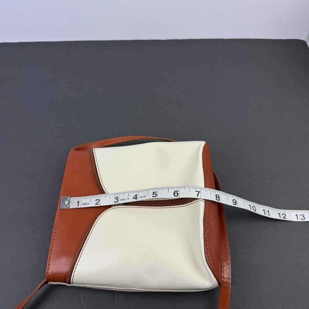 Vera Pelle Crossbody Bag Small Cognac Brown Ivory Leather Italian Made Used Once